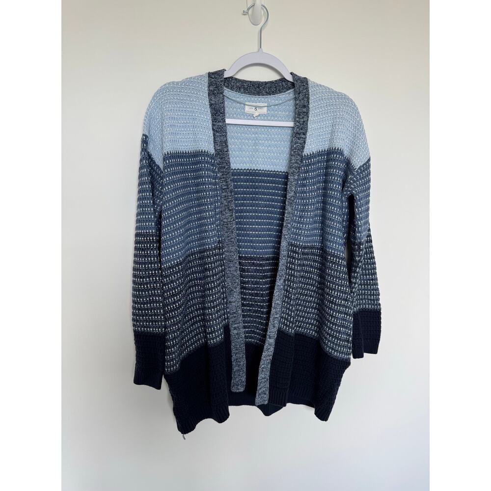 Lou & Grey Open Knit Colorblock Cardigan - Blue